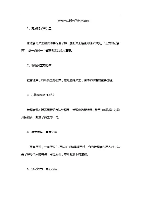 激发团队活力的七个机制
