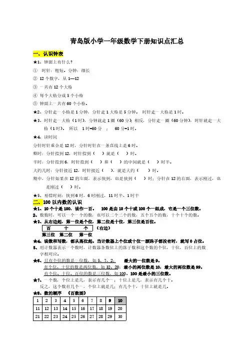 青岛版一年级数学下册知识点归纳总结(最新)