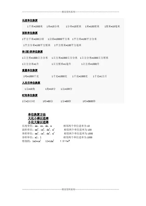 单位换算大全