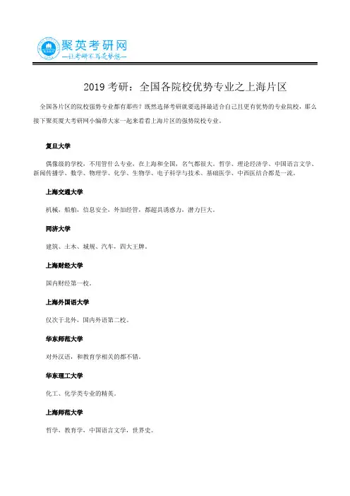 2019考研：全国各院校优势专业之上海片区