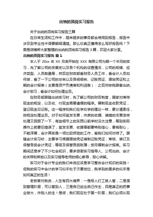 出纳的顶岗实习报告