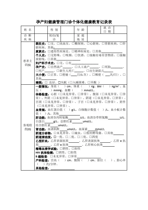 孕产妇健康管理健康管理门诊个体化健康教育记录表