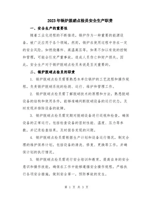 2023年锅炉脱硝点检员安全生产职责