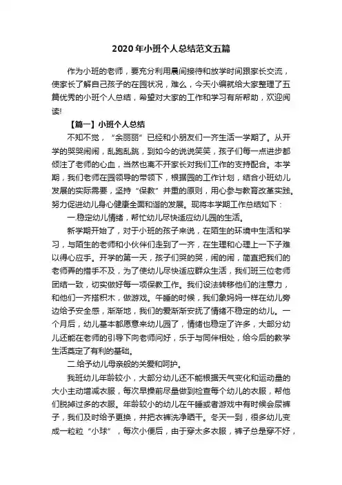 2020年小班个人总结范文五篇