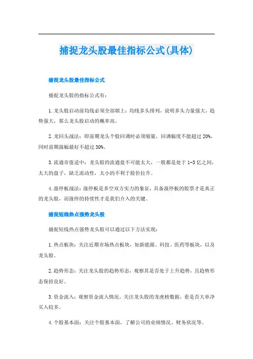 捕捉龙头股最佳指标公式(具体)