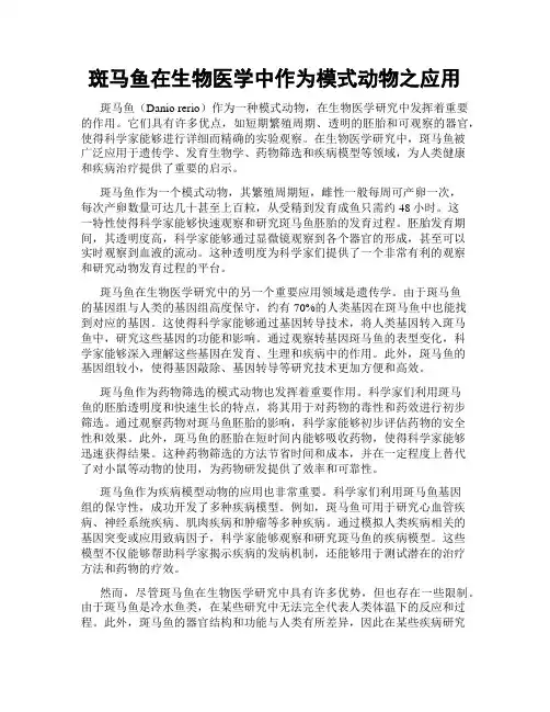 斑马鱼在生物医学中作为模式动物之应用