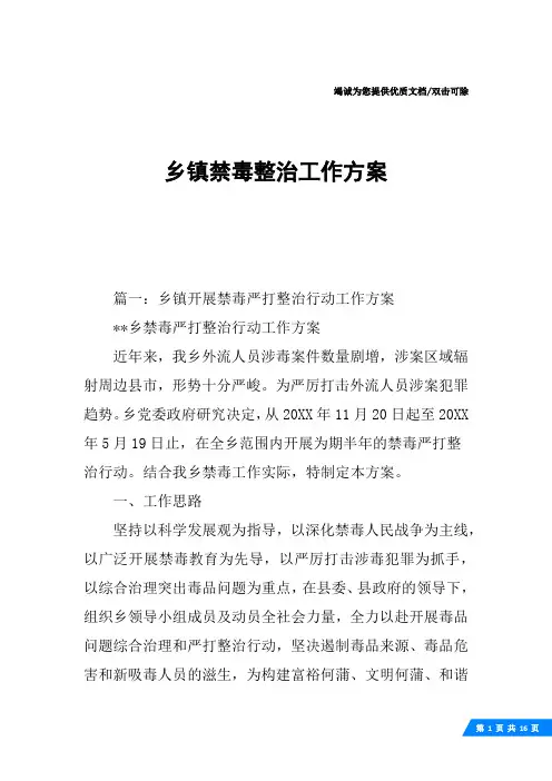 乡镇禁毒整治工作方案