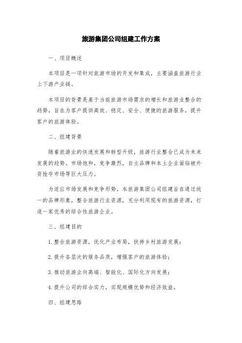 旅游集团公司组建工作方案