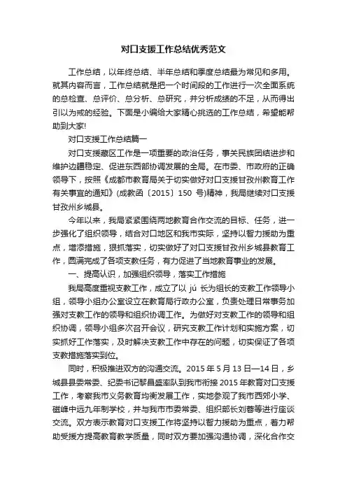对口支援工作总结优秀范文