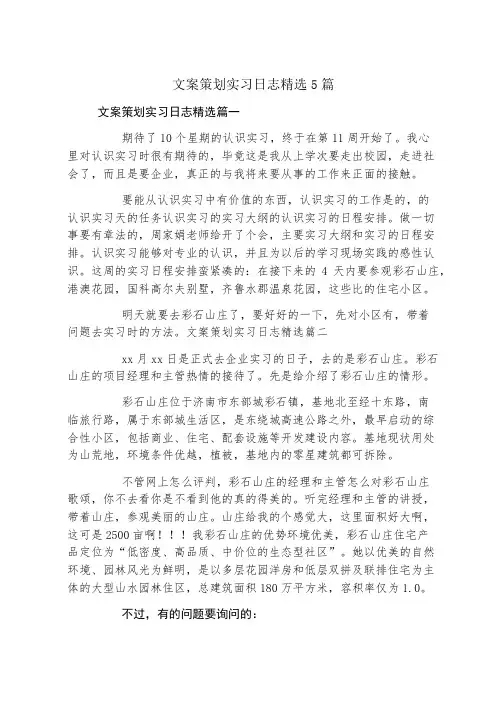 文案策划实习日志精选5篇