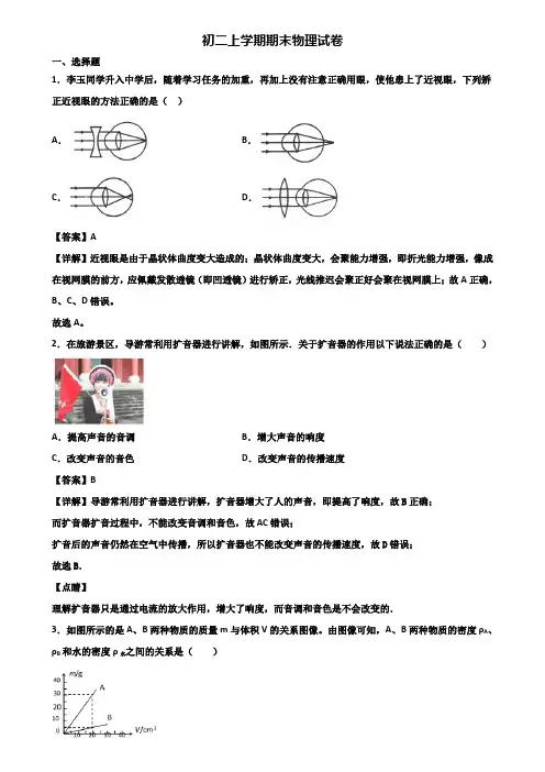 ★试卷3套精选★江苏省名校2018届八年级上学期期末复习检测物理试题