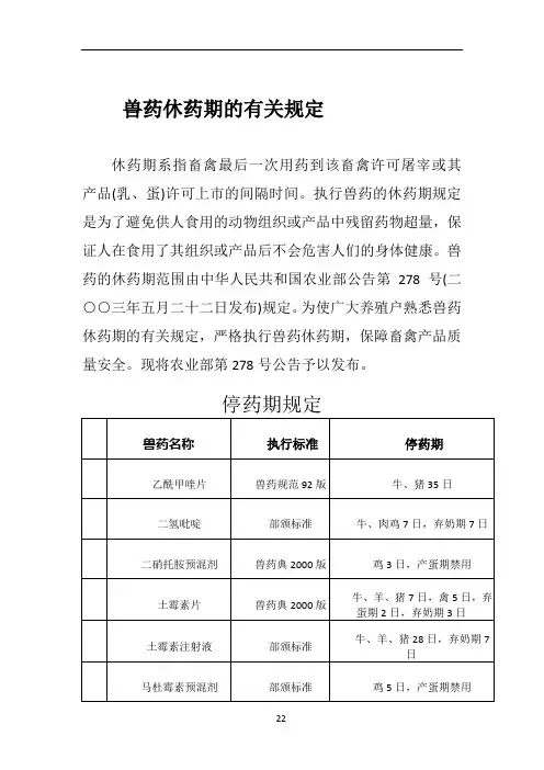 兽药休药期的有关规定