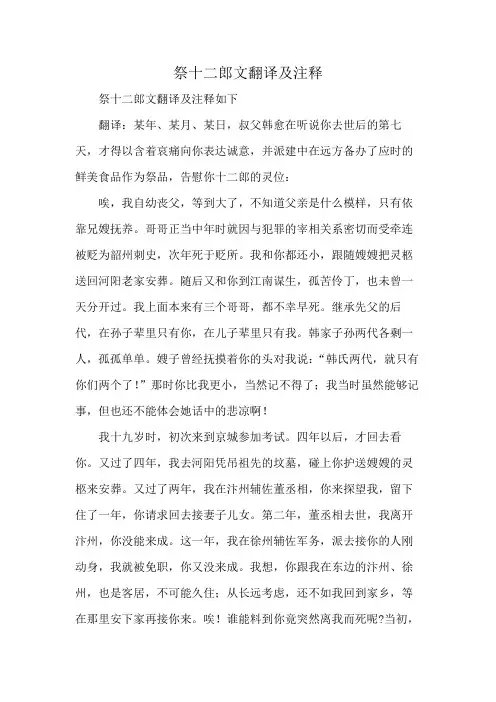 祭十二郎文翻译及注释
