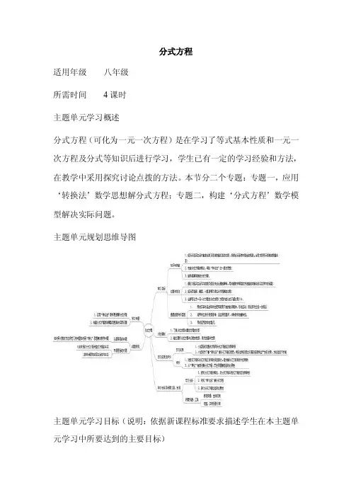初中数学《分式方程》单元教学设计以及思维导图