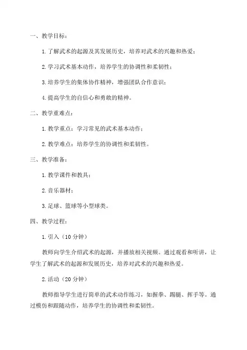 小学三年级体育武术教案