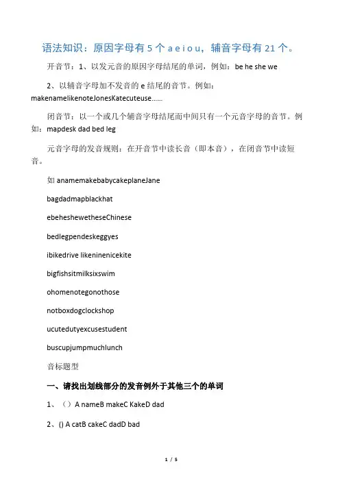 (完整word)新人教版四年级上英语专项练习音标练习题