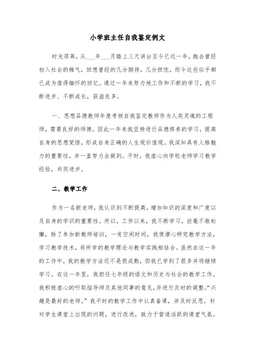 小学班主任自我鉴定例文（5篇）
