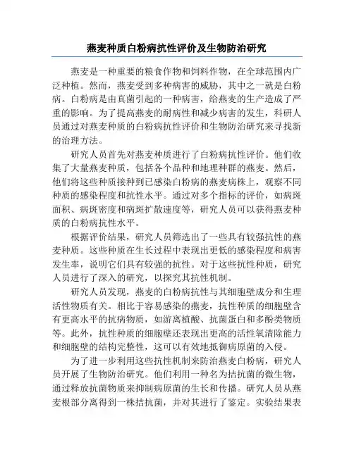 燕麦种质白粉病抗性评价及生物防治研究