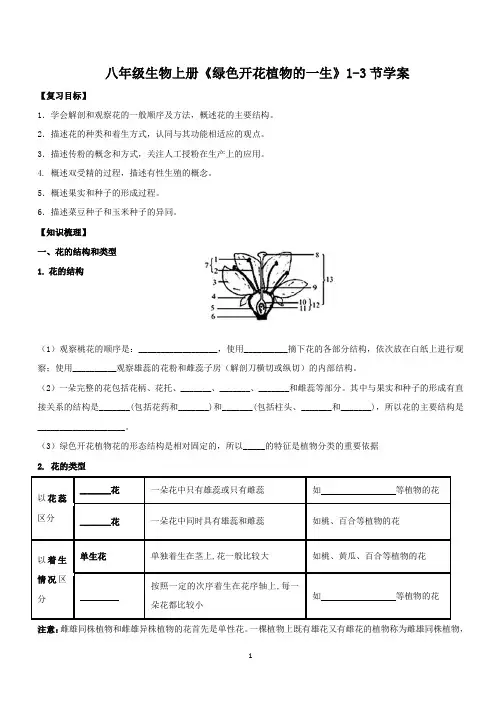 八年级生物上册《绿色开花植物的一生》1-3节复习学案