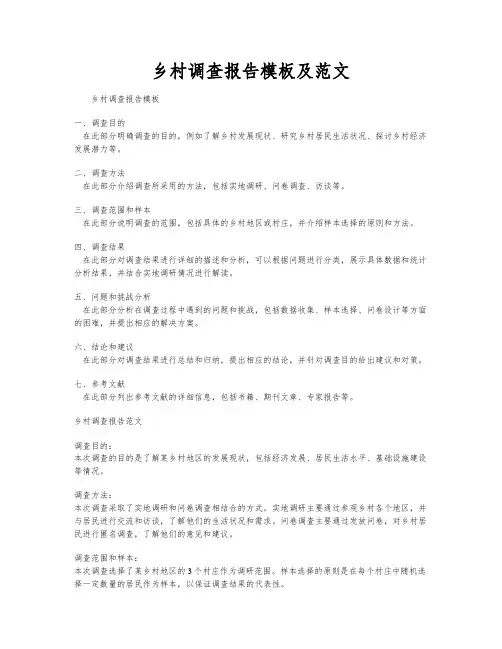乡村调查报告模板及范文