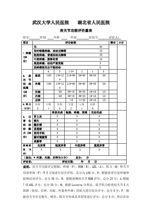 肩关节功能评定量表