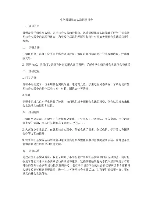 小学暑期社会实践调研报告