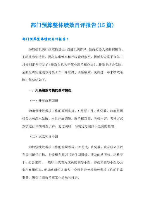 部门预算整体绩效自评报告(15篇)