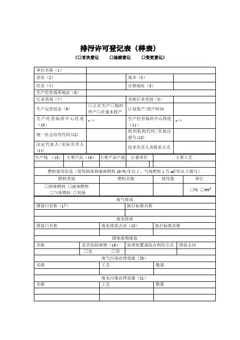 排污许可登记表(样表)