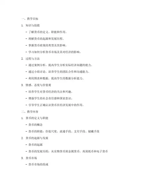 货币经济学教案模板范文