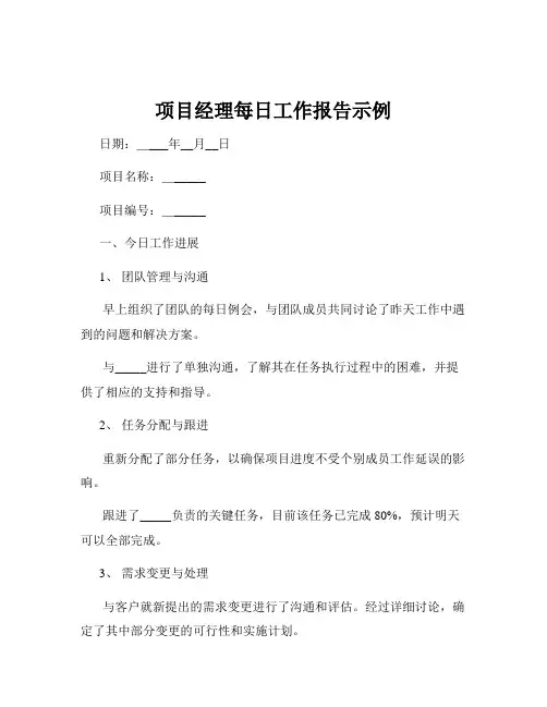 项目经理每日工作报告示例