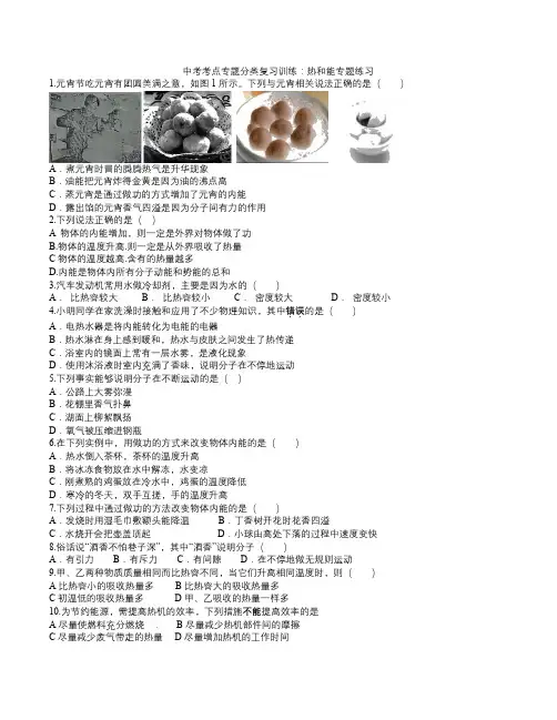 2020人教版中考考点专题分类复习训练：热和能专题练习