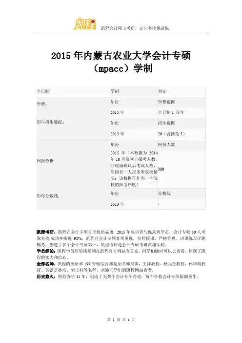 2015年内蒙古农业大学会计专硕(mpacc)学制