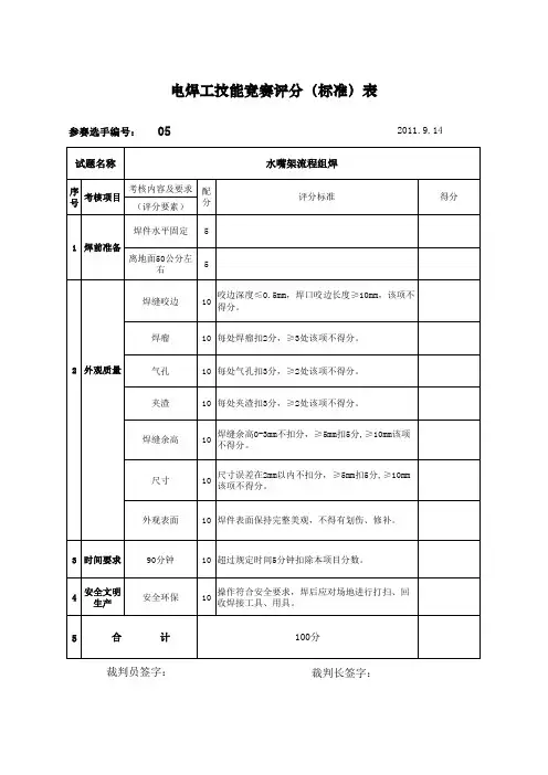 电焊工技能竞赛评分(标准)表