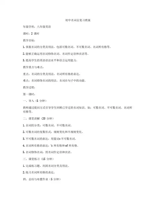 初中名词总复习教案