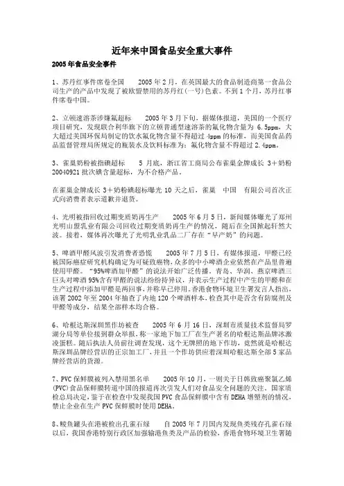 近年来的公共食品安全事件