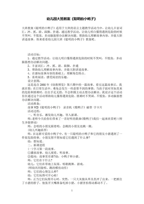 幼儿园大班教案《聪明的小鸭子》
