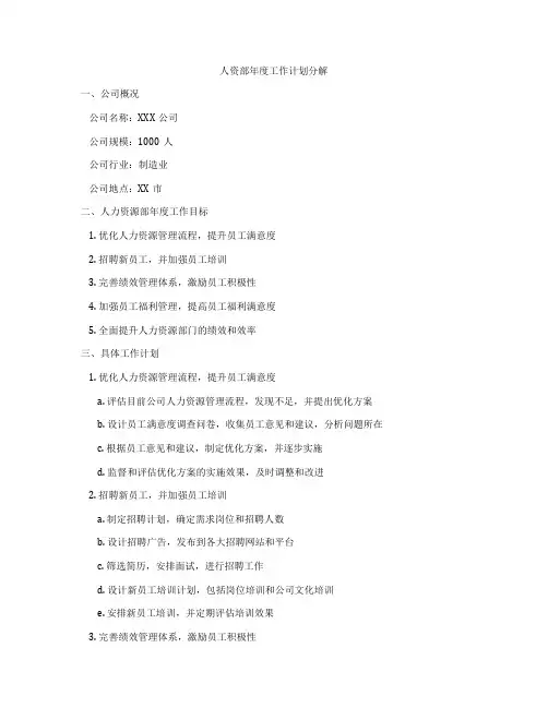 人资部年度工作计划分解