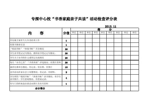 书香家庭亲子共读检查评分表