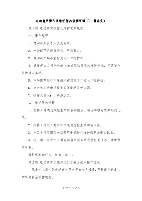 电动葫芦操作及维护保养规程汇编(15篇范文)