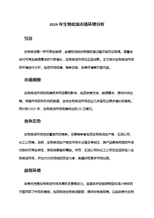 2024年生物柴油市场环境分析