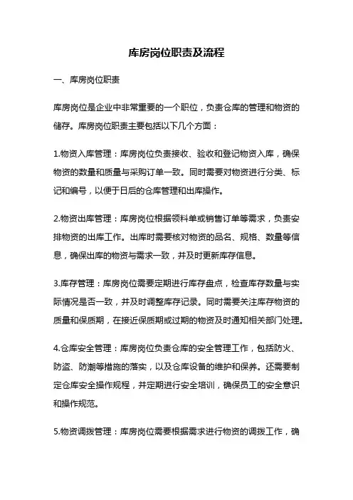 库房岗位职责及流程