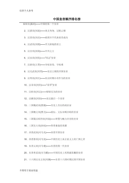 中国皇帝顺序排名榜