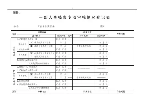 干部人事档案专项审核情况登记表