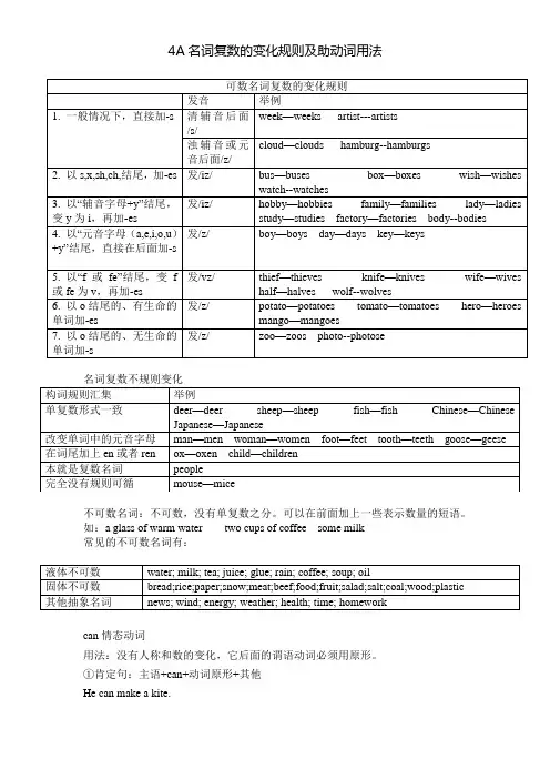 (译林版)4A名词复数的变化规则及助动词用法