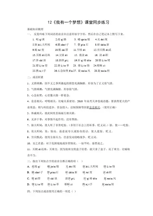 人教版高一语文必修二12.我有一个梦想同步练习(含答案)