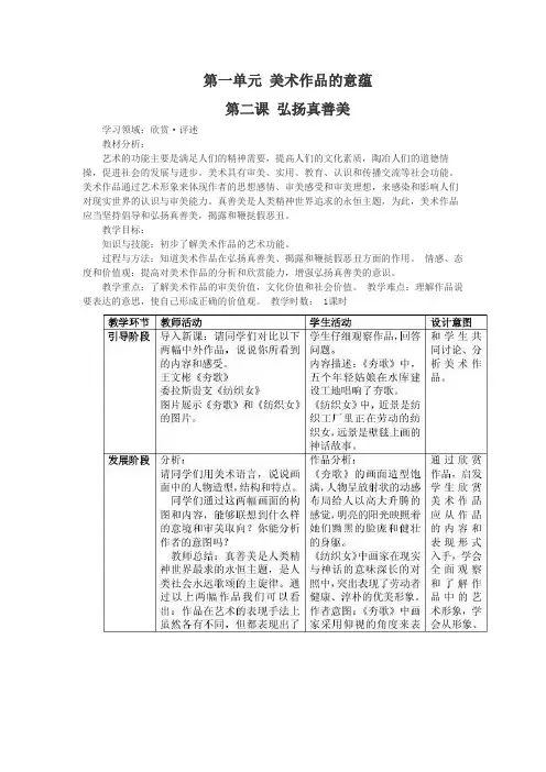 2. 人教版八年级下册美术教案 第一单元 美术作品的意蕴  第二课 弘扬真善美