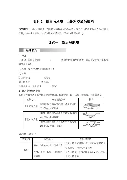 高中地理选择性必修一 学习笔记 第二章 第二节 课时2 断层与地貌 山地对交通的影响