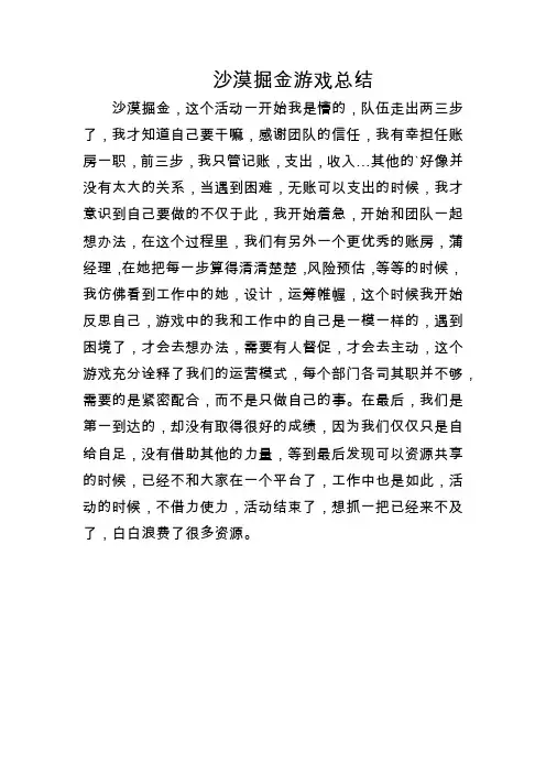 沙漠掘金游戏总结