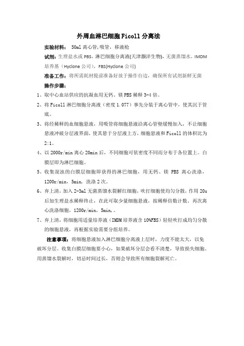 外周血淋巴细胞Ficoll分离法