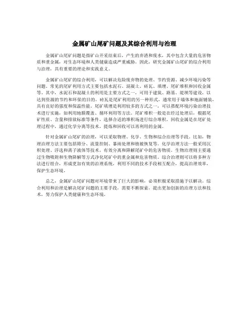 金属矿山尾矿问题及其综合利用与治理